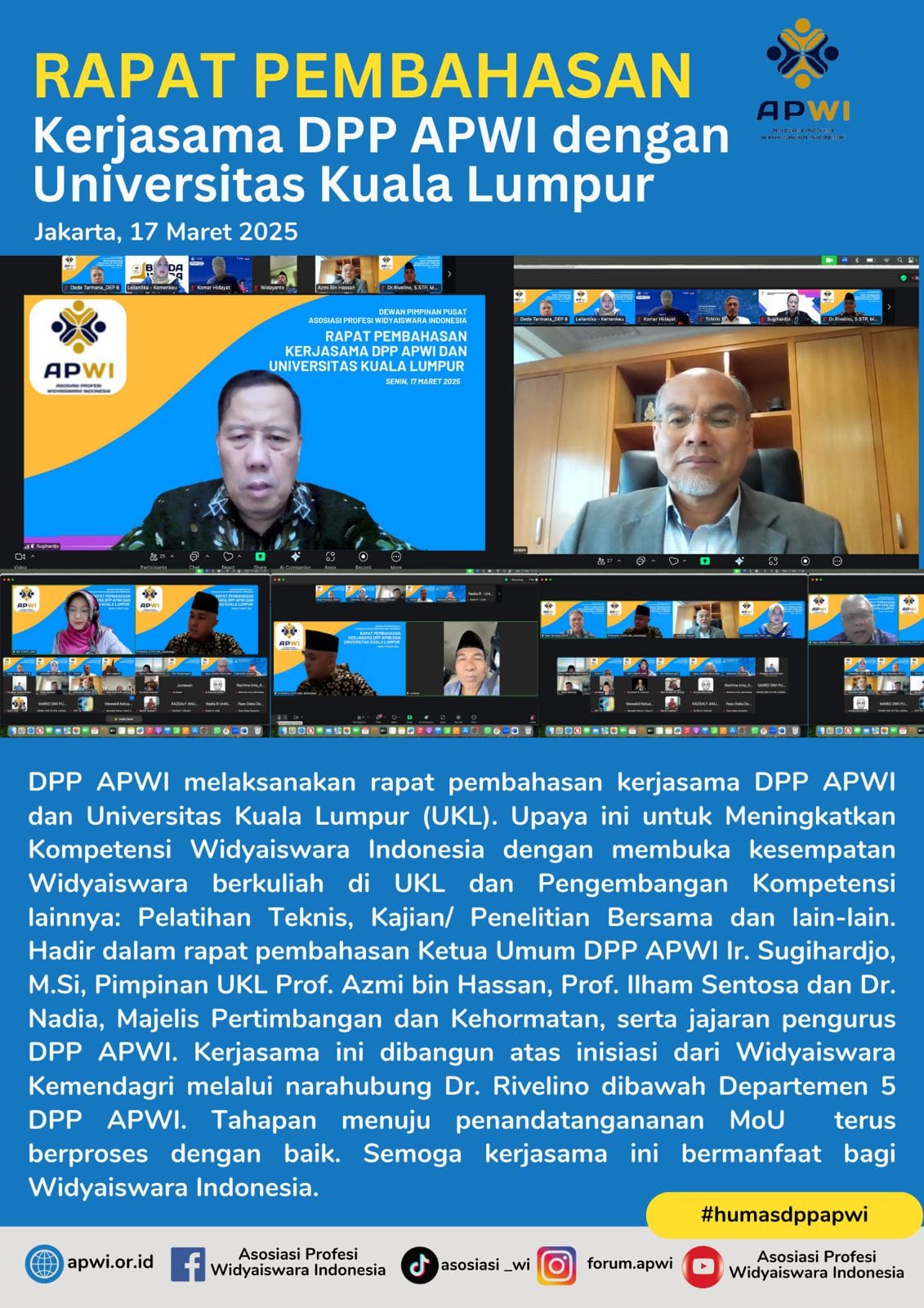 DPP APWI melaksanakan Rapat Pembahasan Kerja Sama dengan Universitas Kuala Lumpur